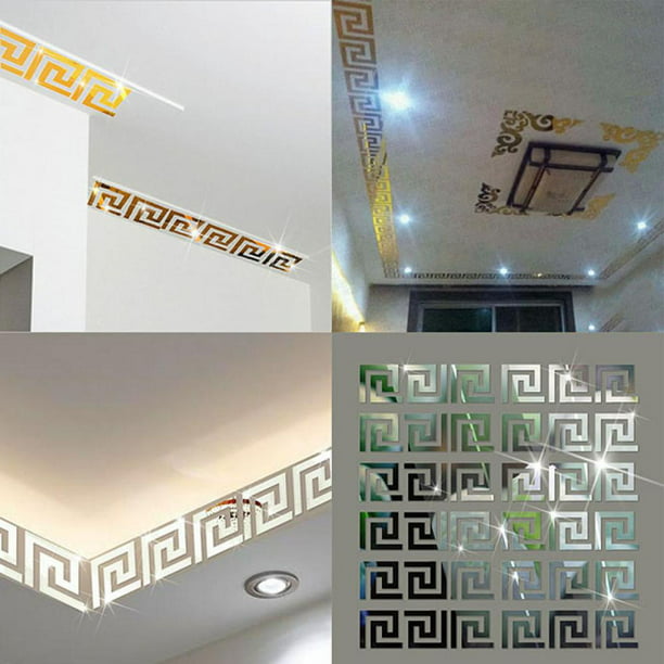 10PC 3D Mirror Wall Sticker Geometric Greek Key Pattern Home Decor Art Removable 